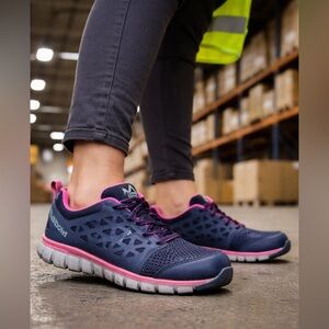 Reebok Sublite Work Alloy Toe Shoes Women’s 7W Slip Resistant Navy Pink